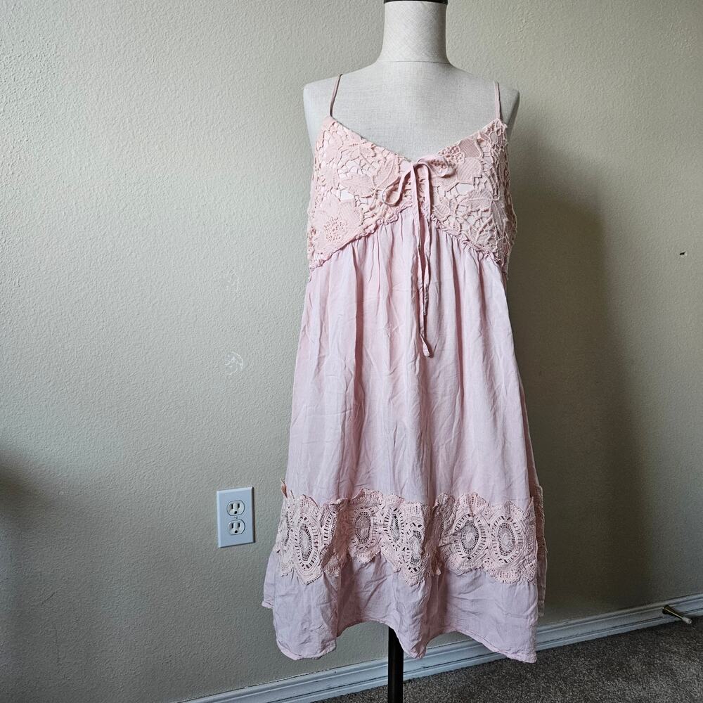 Umgee Lace Ruffle Mini Dress Baby Pink Large